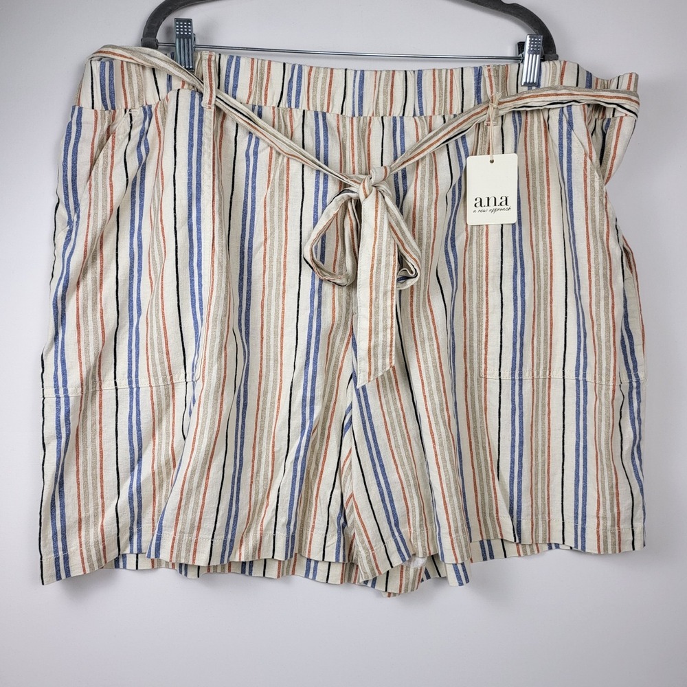A.N.A Linen Blend High Waisted Striped Paperboy Pullon Shorts Women's 2xl Boho